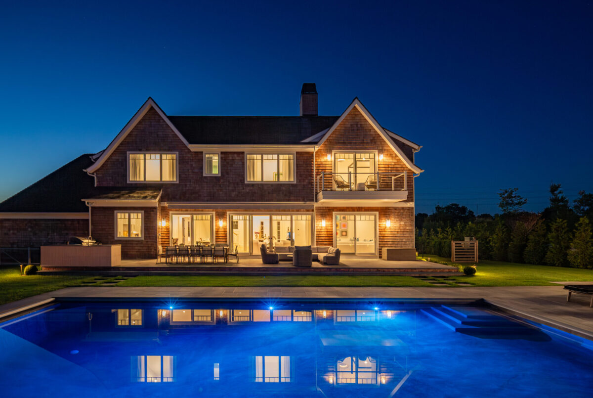Swimming Pool, Spa & Terrace At Dusk – Backyard